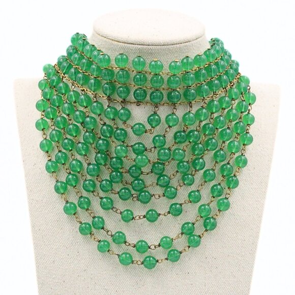 Attr. to Christian Dior 50's High End Cascading Green Glass Massive Necklace - Picture 1 of 15